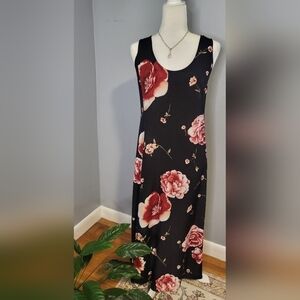 Vintage Express Campagnie Black Pink Rayon Sleeveless Sheath Midi Dress Jr 7